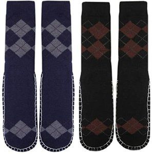 Men 2-PK Knitted Slipper Socks with NON-Slip Skids